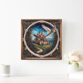 Labyrinth Gate Castle Fantasy Kunst Vierkante Klok (Huis)
