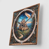 Labyrinth Gate Castle Fantasy Kunst Vierkante Klok (Hoek)