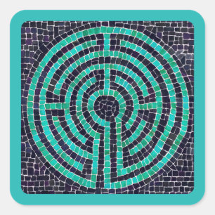LABYRINTH III Kleine vierkante Stickers - Turquois