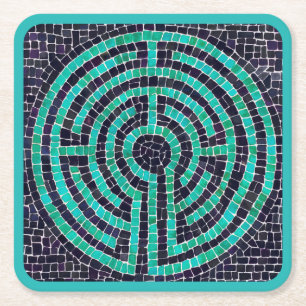 LABYRINTH III Vierkante Papier Onderzetters - Turq