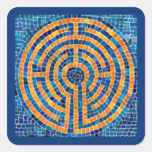 LABYRINTH IV Kleine vierkante Stickers - Blauw