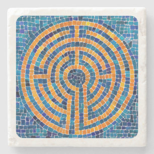 LABYRINTH IV Marmeren Steen Onderzetter - Wit