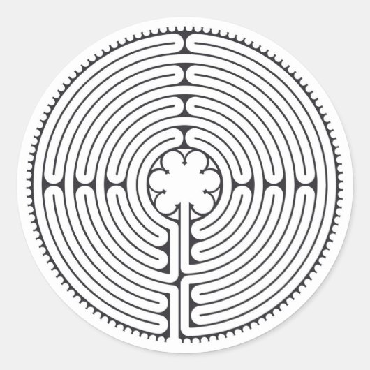 Labyrinth Kathedraal van Chartres Zwart-wit Ronde Sticker (Voorkant)