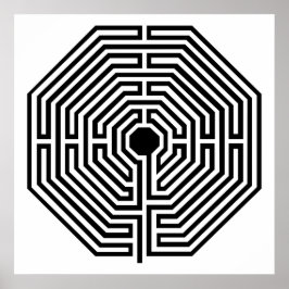 Labyrinth Maze Kathedraal van Amiens Zwart-wit Poster