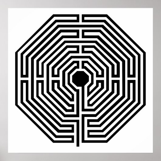 Labyrinth Maze Kathedraal van Amiens Zwart-wit Poster (Voorkant)