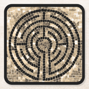 LABYRINTH V Vierkante Papier Onderzetters - Zwart