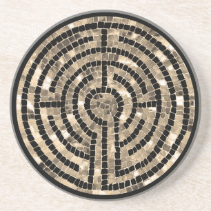 LABYRINTH V Zandsteen Onderzetter - Zwart