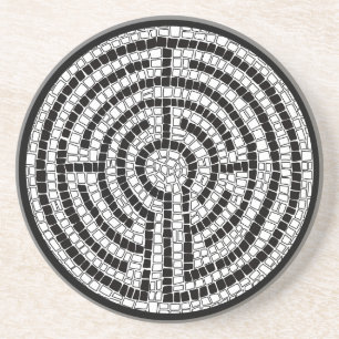 LABYRINTH VII Zandsteen Onderzetter - Zwart