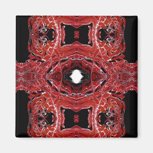 Labyrinthine Abstract Red Black White Fluid Art Magneet (Voorkant)