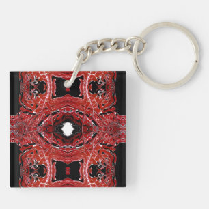 Labyrintische rode abstracte acryl vloeistof kunst sleutelhanger