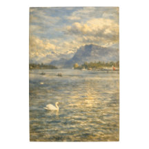 Lac de Lucerne Suisse Cygne & Alpes Art Métallique
