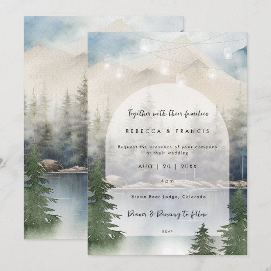 lac de montagne rustique faire-part de mariage (Devant / Derrière)