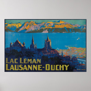Lac Leman Lausanne Ouchy, Suisse Vintage Travel Poster