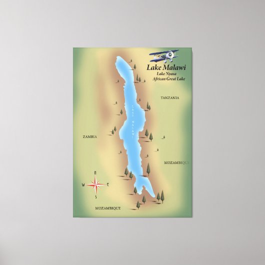 Lac Malawi, carte de voyage affiche impression (Recto)