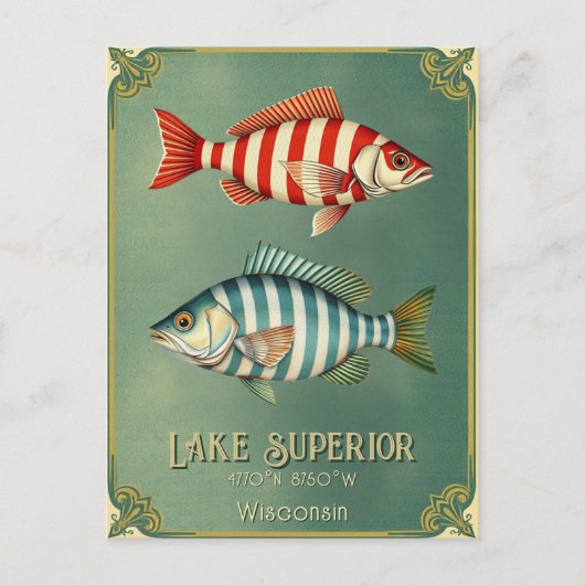 Lac Supérieur Wisconsin Michigan Poisson Carte pos (Devant)