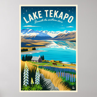 Lac Tekapo Nouvelle-Zélande Affiches de Voyage Rét