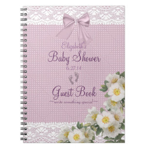 Lace Afbeelding Lavender Bow Baby shower Guest Boo Notitieboek