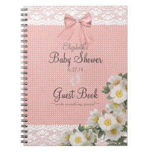Lace Afbeelding Rozen Peach Bow Baby shower Guest  Notitieboek