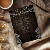 Lace and Wood String Lights Rustic Friendsgiving Kaart