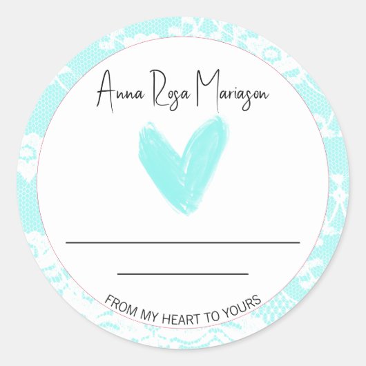 *~* Lace AP30 Homemade AQUA Heart Generic Ronde Sticker (Voorkant)