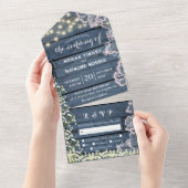 Lace Baby's Breath & String Lights Blauw Hout Char All In One Uitnodiging (Afscheurbaar)