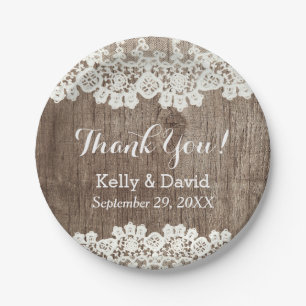 Lace Barn Wood Rustic Wedding Dank je Papieren Bordje