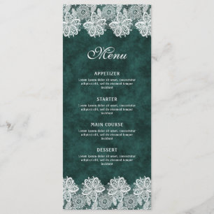 Lace blanche Emerald Green Faux Velvet Menu Classi