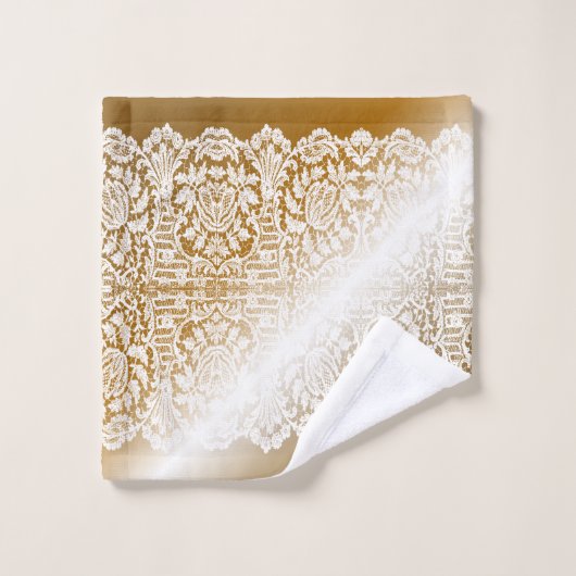 Lace BLANCHE PURE LUXUEUSE sur GRADIENT OR (Gant de toilette)