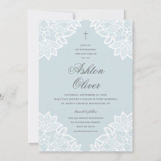  Lace Blue Religious Baptism & Christening Kaart (Voorkant)