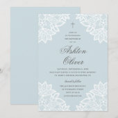  Lace Blue Religious Baptism & Christening Kaart (Voorkant / Achterkant)