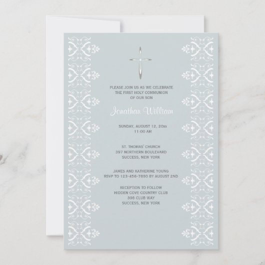 Lace Borders Blue Religion Invitation (Devant)