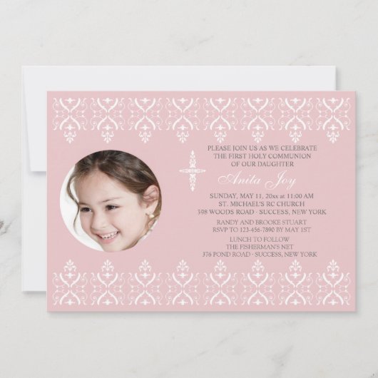 Lace Borders Invitation photo religieuse rose (Devant)