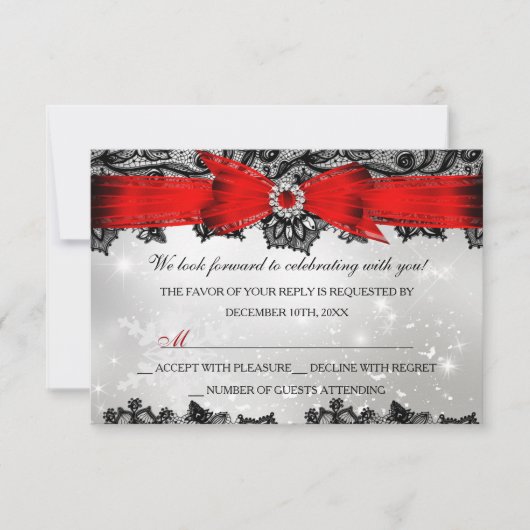 Lace & Bow Argent Rouge Noël Fêtes RSVP (Devant)