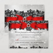 Lace & Bow Argent Rouge Noël Fêtes RSVP (Devant / Derrière)