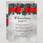 Lace Bow Argent Rouge Noël Invitation de vacances (Devant / Derrière)