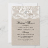 Lace Bow & Burlap Invitation Fête des mariées Vint (Devant)