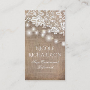 Lace Burlap en String Lights Rustiek Land Visitekaartje