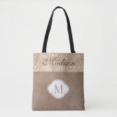 Lace Burlap Modern Rustic Trendy Monogram Draagtas (Voorkant)