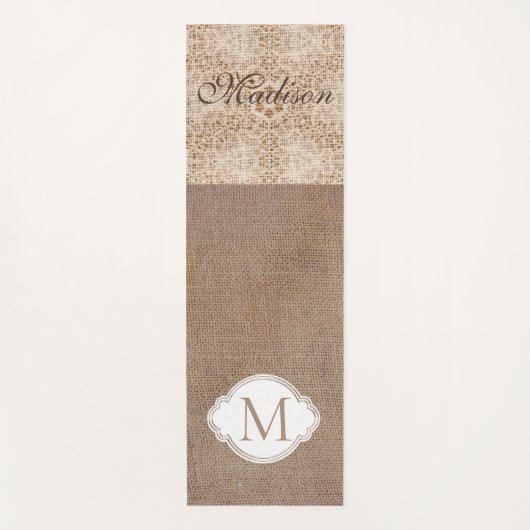 Lace Burlap Modern Rustic Trendy Monogram Yogamat (Voorkant)