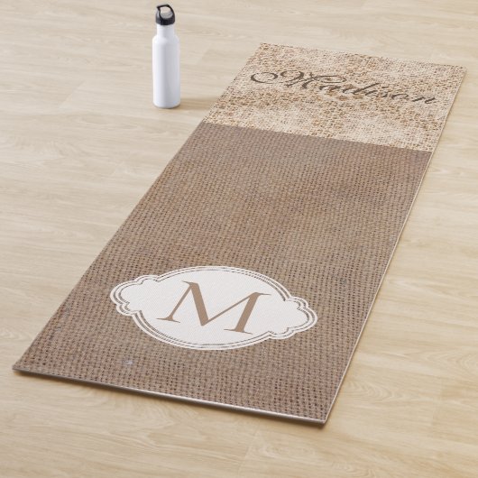 Lace Burlap Modern Rustic Trendy Monogram Yogamat (In situ)