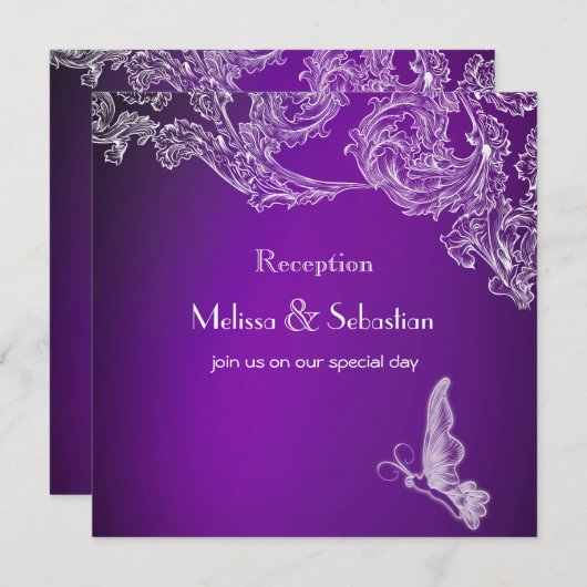 LACE & BUTTERFLIES PAARSE OMBRÉ-receptie Kaart (Voorkant / Achterkant)