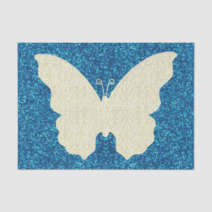 Lace Butterfly on Blue Glitter Tissue Paper Tissuepapier