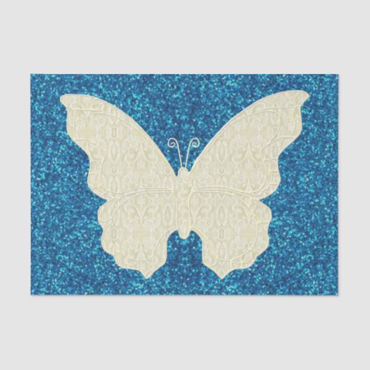 Lace Butterfly on Blue Glitter Tissue Paper Tissuepapier (Voorkant)