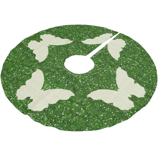 Lace Butterfly on Green Glitter Tree Skirt Kerstboom Rok (Gekanteld)