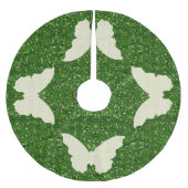 Lace Butterfly on Green Glitter Tree Skirt Kerstboom Rok (Voorkant)