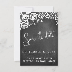 Lace Chalkboard Moderne Kalligrafie Save the Date RSVP Kaartje