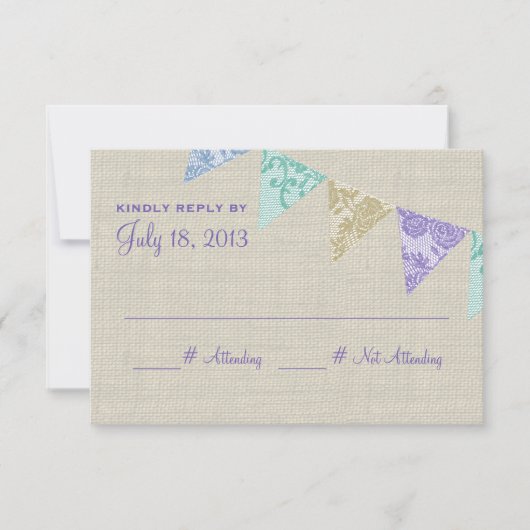  Lace Country Pennants Reageer RSVP Kaartje (Voorkant)