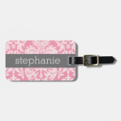 Lace Damask Pattern Pink Grey Bagagelabel (Voorkant horizontaal)