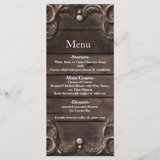 Lace & Dark Wood Rustic Glam Menu (Voorkant)