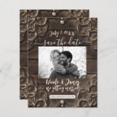 Lace & Dark Wood Rustic Opslaan datum Kaart (Voorkant / Achterkant)